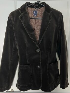 GAP Vintage Chocolate Brown Velvet Blazer Jacket Y2K Fall Dark Academia Women 8